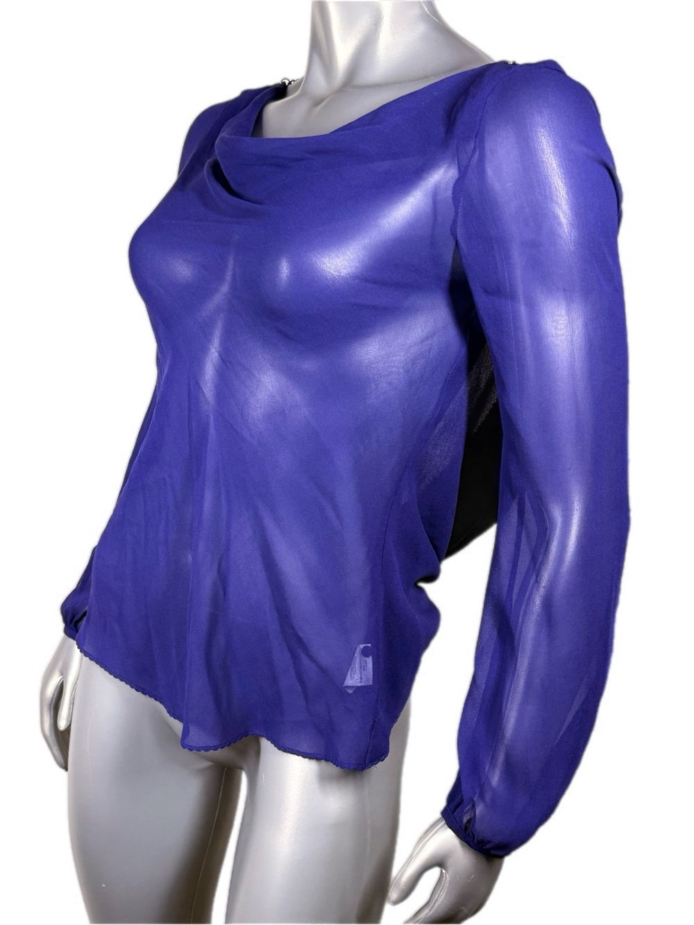 Armani Exchange | Vintage Sheer Purple Long-Sleeve Blouse Chain Neckline back - Picture 9 of 14